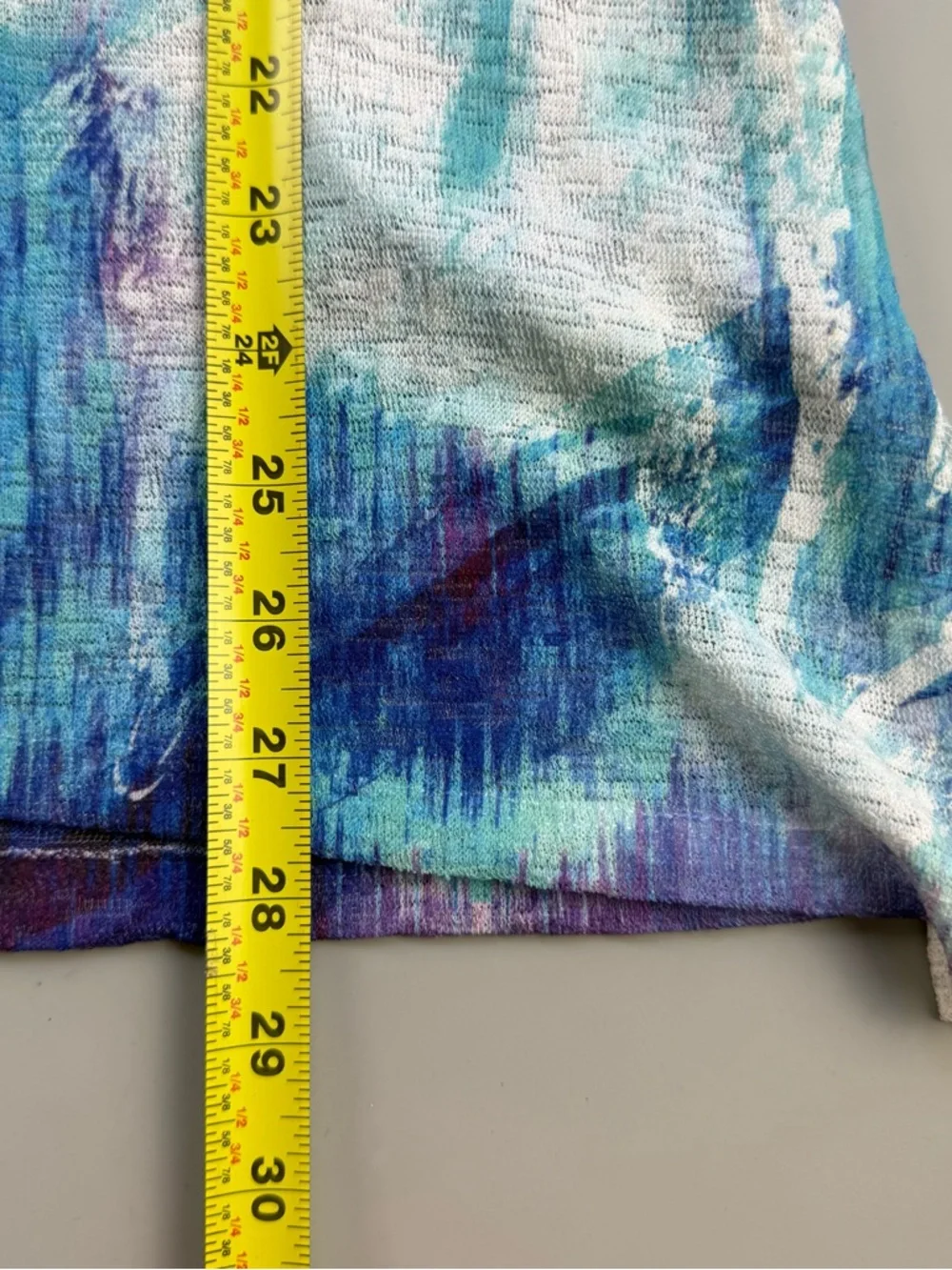 Jess & Jane Abstract Print Knit Coverup Top Blue Purple Short Sleeve Small - Picture 6 of 7